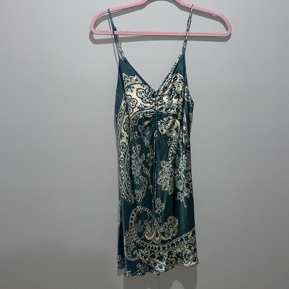 ZARA Turquoise Paisley Ruched Camisole Slip Dress‎ Mini - Picture 6 of 10